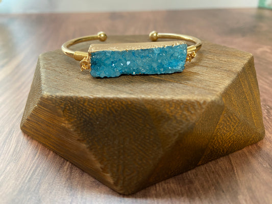 Sea Blue Quartz Geode Cuff Bangle