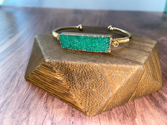 Green Agate Geode Druzy Cuff Bangle