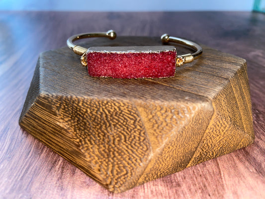 Red Druzy Quartz Geode Cuff Bangle